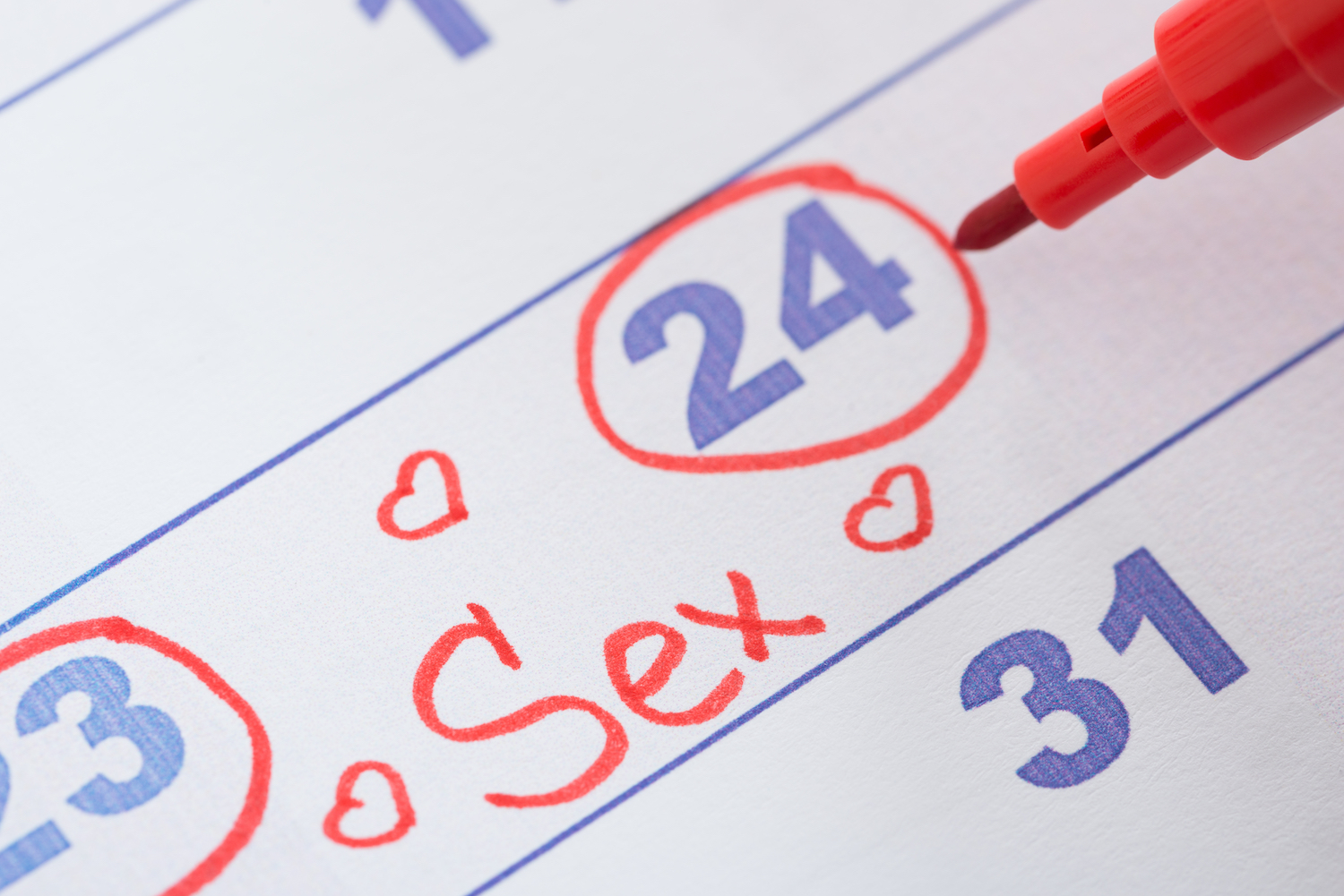 Kalender mit der Aufschrift Sex als Symbol für Sex nach Plan